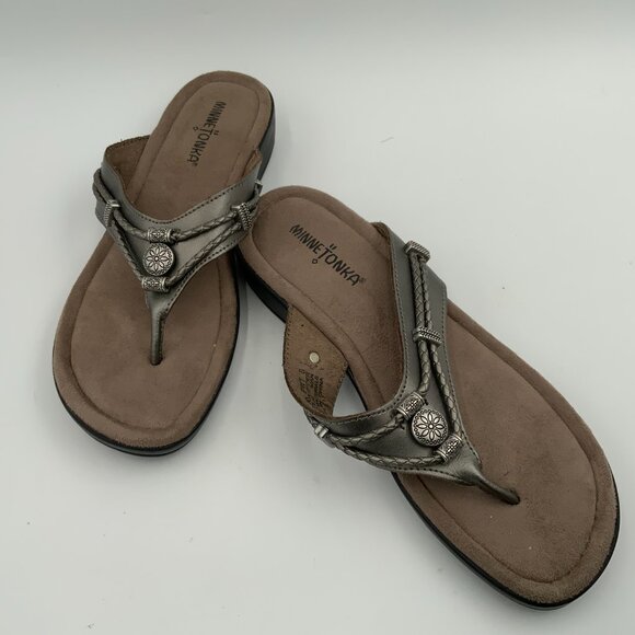 Minnetonka Silverthorne Pewter Sandals Leather WMs 8 - Picture 8 of 10